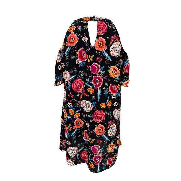Lily Rose Floral Cold Shoulder Mini Dress Black Multicolor Size XL - Picture 6 of 10